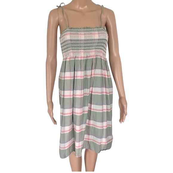 Gap Plaid Smocked Sundress XS Y2K Cottagecore Coastal Summer Festival Barn Green - Picture 2 of 7
